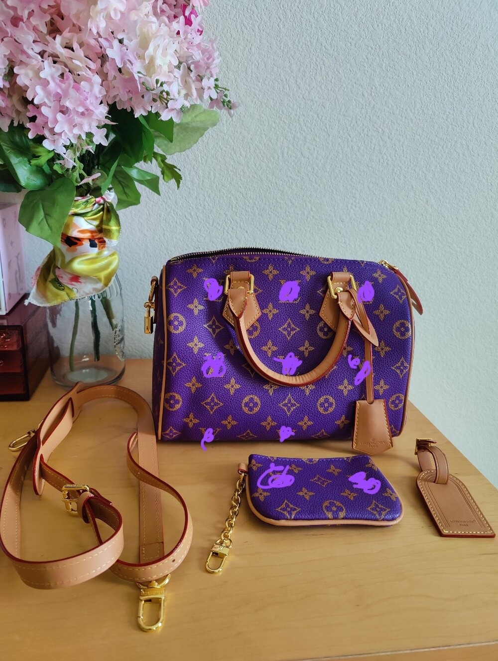 Designer Inspired Purple Monogram Leather Purse